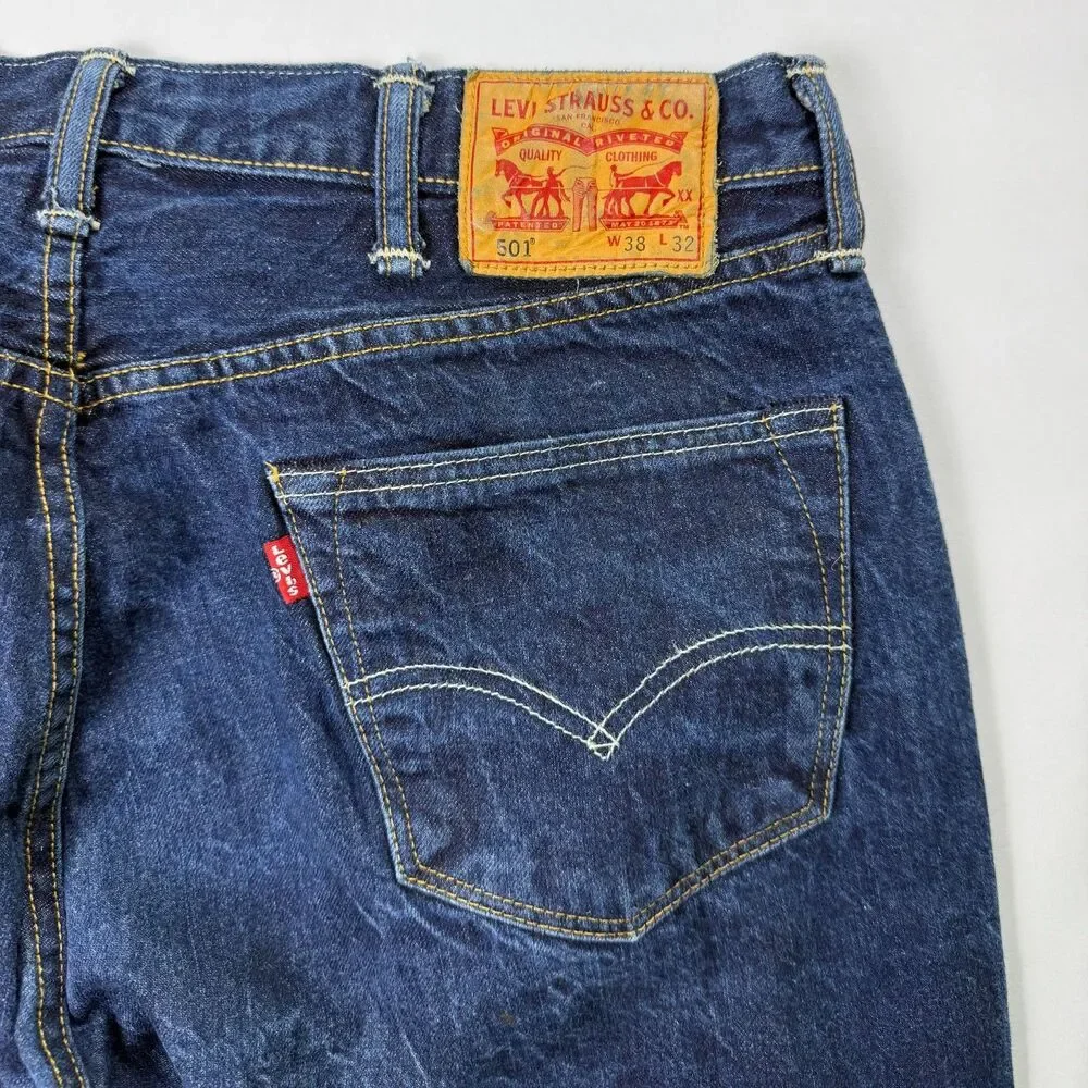 Levi’s 501 Straight Leg Jeans Dark Wash Button Fly 38x32